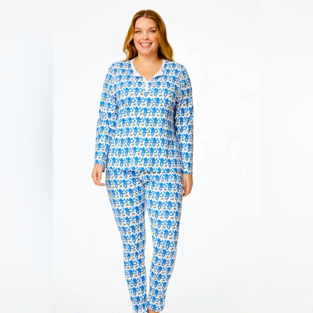 Roller Rabbit blue monkeys long sleeve pj set- only worn once